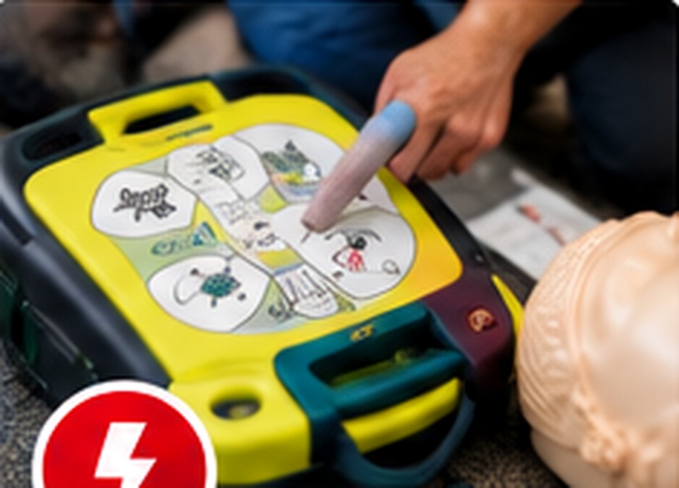 Learner practicing with an automated external defibrillator trainer