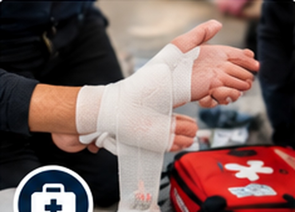 First aid skills practice with a training bandage